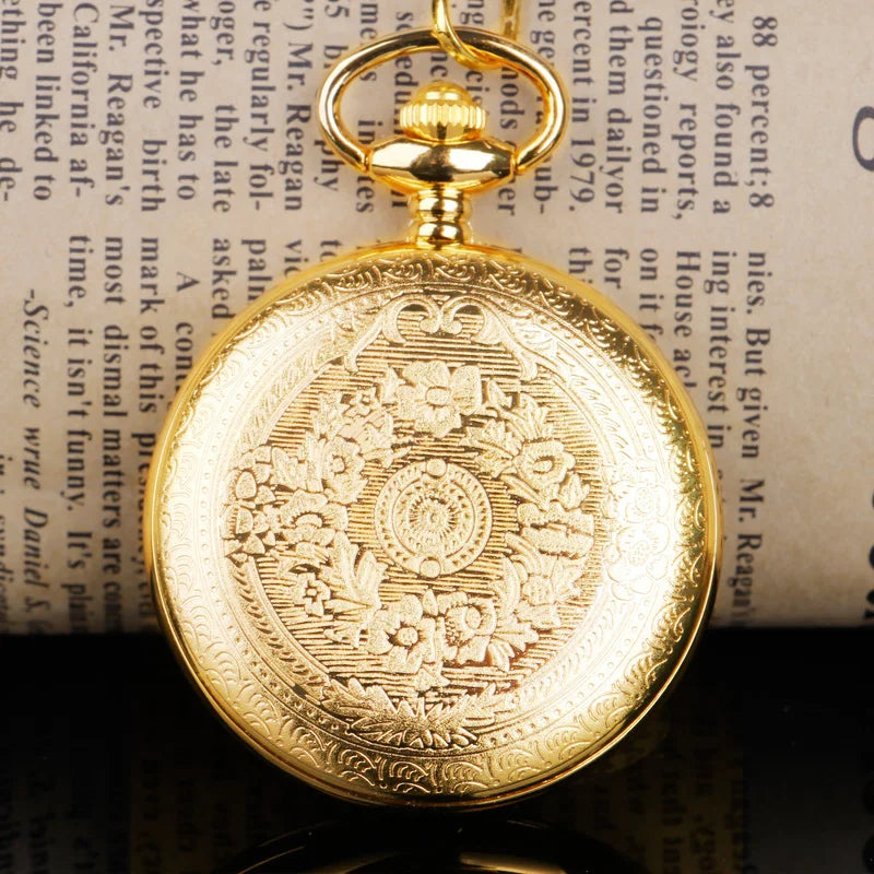 Luxury “I Love You” Golden Quartz Pocket Watch – Romantic Couple Gift Pendant, Vintage Necklace Timepiece