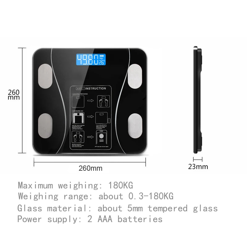 Smart Wireless Body Fat Scale: Digital Bathroom Weight Scale with Body Composition Analyzer, Bluetooth-Compatible Smartphone App