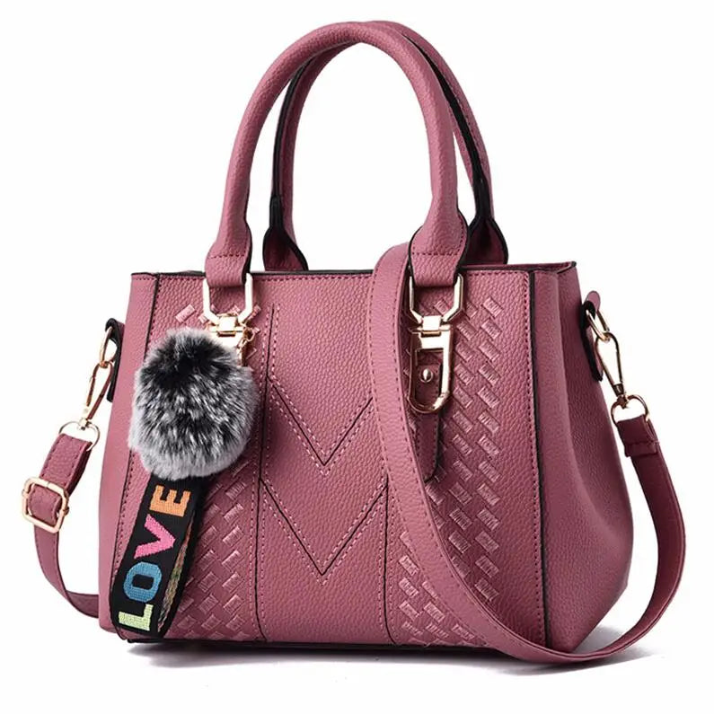 👜 Embroidered Leather Messenger Handbag – Stylish Women's Shoulder Bag with Hair Ball Charm