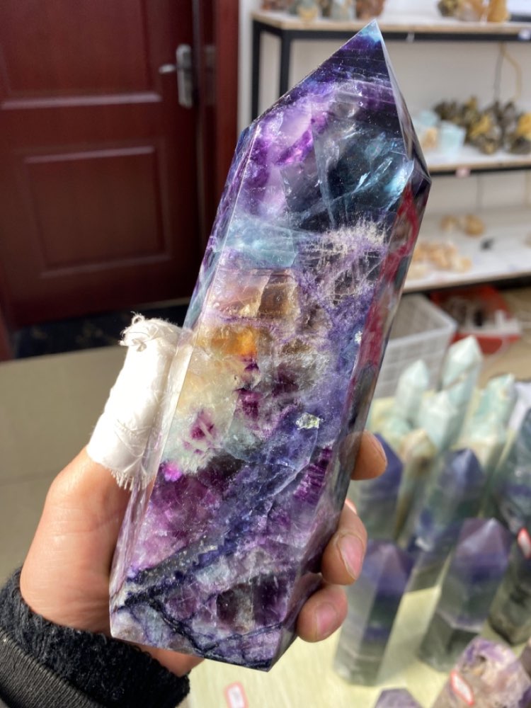 Large Natural Colored Fluorite Crystal Point Wand