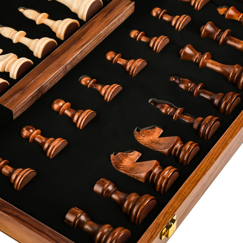 Premium Wooden Folding Chess Set – Classic Handcrafted Walnut Board with Solid Wood Pieces