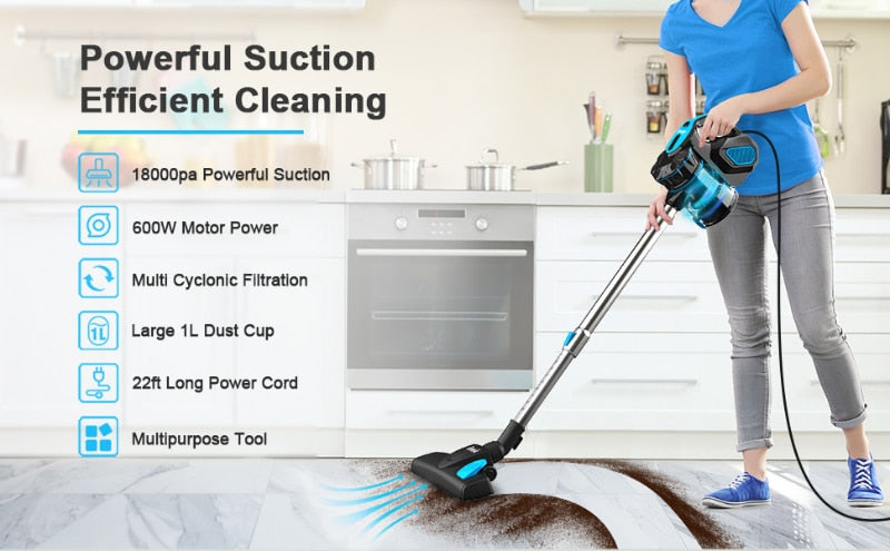 Experience Exceptional Cleaning Performance with the INSE I5 Corded Vacuum Cleaner - 18Kpa Powerful Suction, 600W Motor, Perfect for Home, Pet Hair, and Hard Floors