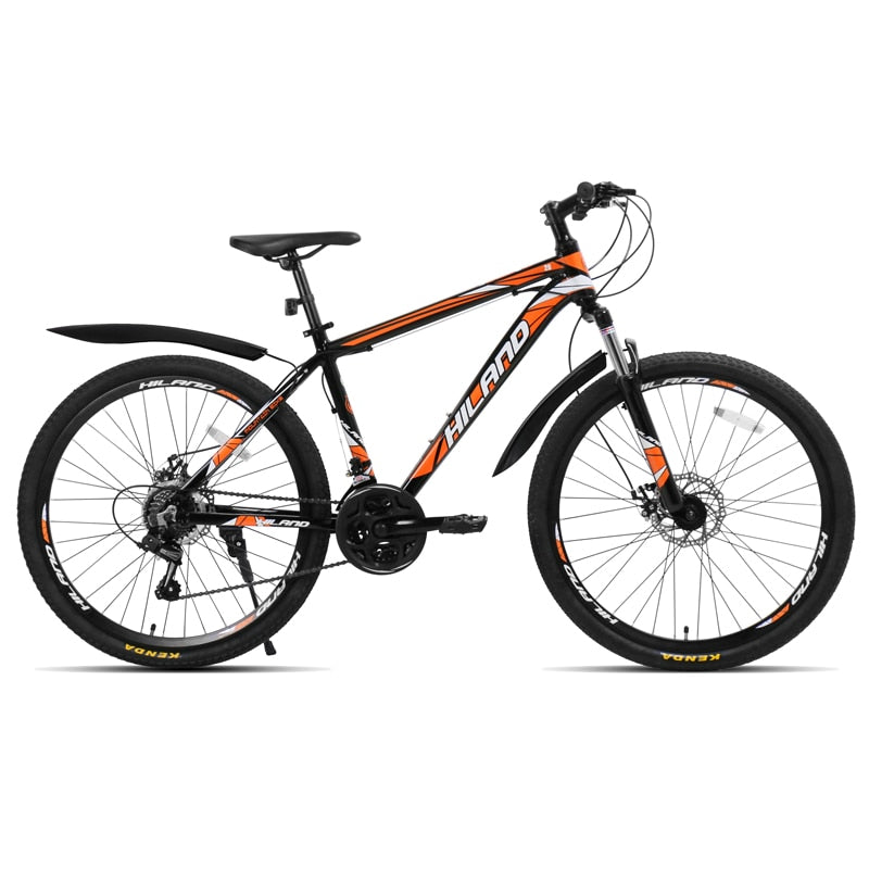 HILAND 26-Inch 21-Speed Mountain Bike with Aluminum Alloy Frame: Features Suspension Fork, Double Disc Brake, and Bonus Fenders