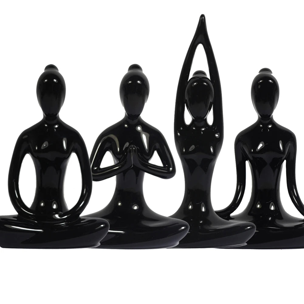 Set of 4 Porcelain Yoga Pose Figurines: 4.25" Ceramic Statues for Home Decor & Meditation Rooms