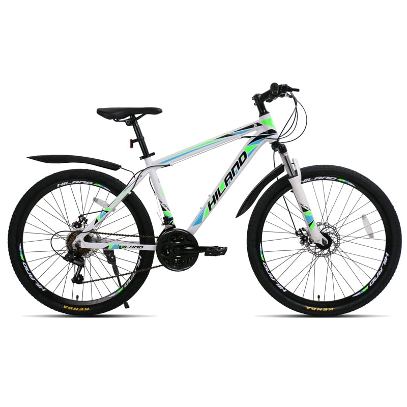 HILAND 26-Inch 21-Speed Mountain Bike with Aluminum Alloy Frame: Features Suspension Fork, Double Disc Brake, and Bonus Fenders