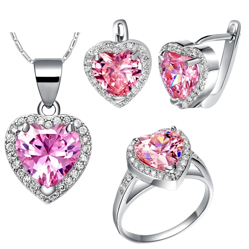 Elegant Romance: Uloveido Silver Heart Crystal Wedding Jewelry Set - In Stock USA