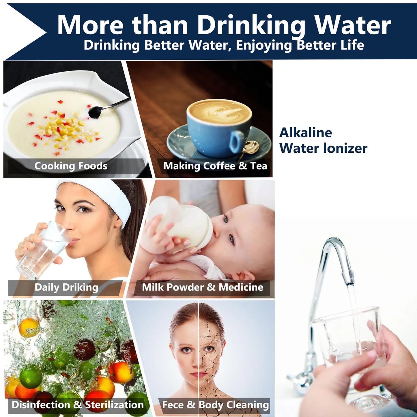 Home Water Filter System: Alkaline Water Ionizer with Hydrogen Generator, pH Range 3.5-10.5, and Acidic Water Purification