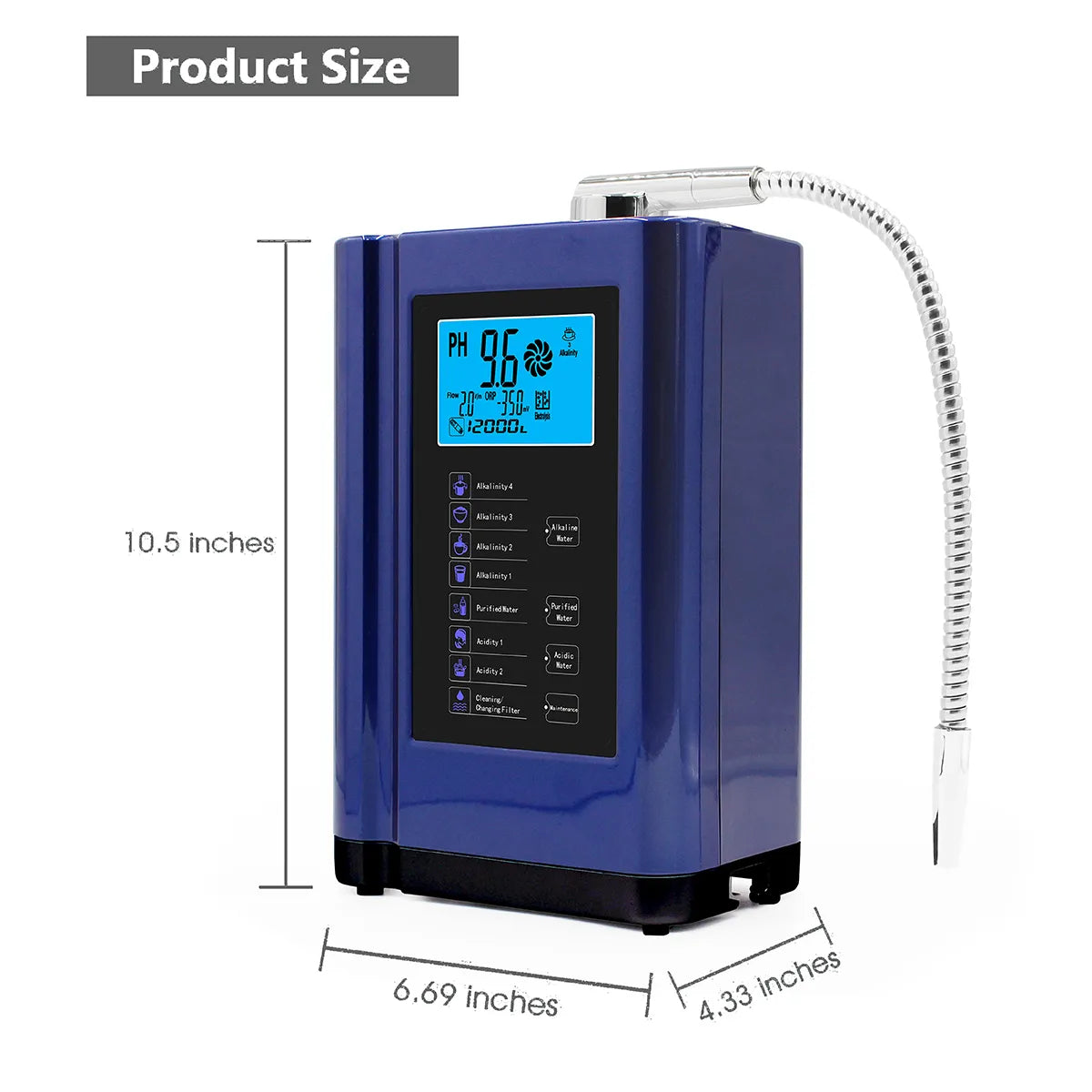 Home Water Filter System: Alkaline Water Ionizer with Hydrogen Generator, pH Range 3.5-10.5, and Acidic Water Purification