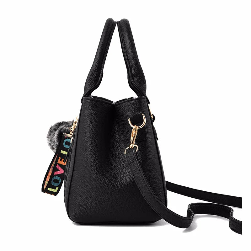 👜 Embroidered Leather Messenger Handbag – Stylish Women's Shoulder Bag with Hair Ball Charm