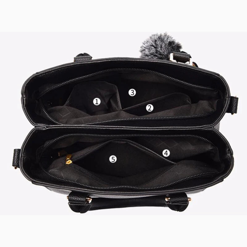👜 Embroidered Leather Messenger Handbag – Stylish Women's Shoulder Bag with Hair Ball Charm