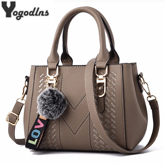 👜 Embroidered Leather Messenger Handbag – Stylish Women's Shoulder Bag with Hair Ball Charm