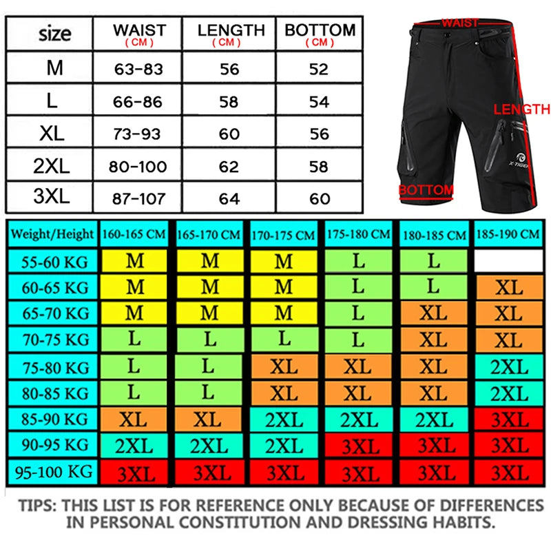 X-Tiger Men's 5D Gel Padded Cycling Shorts - Perfect for Mountain Biking & Downhill Rides