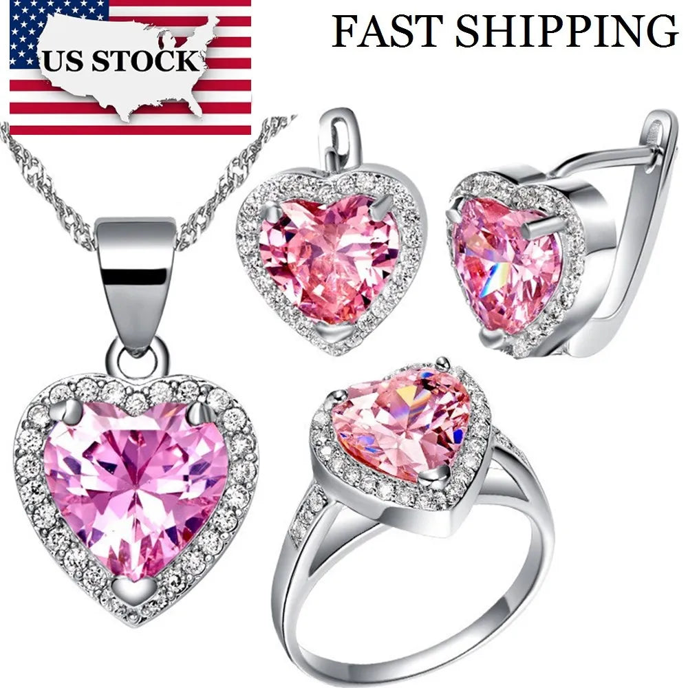 Elegant Romance: Uloveido Silver Heart Crystal Wedding Jewelry Set - In Stock USA