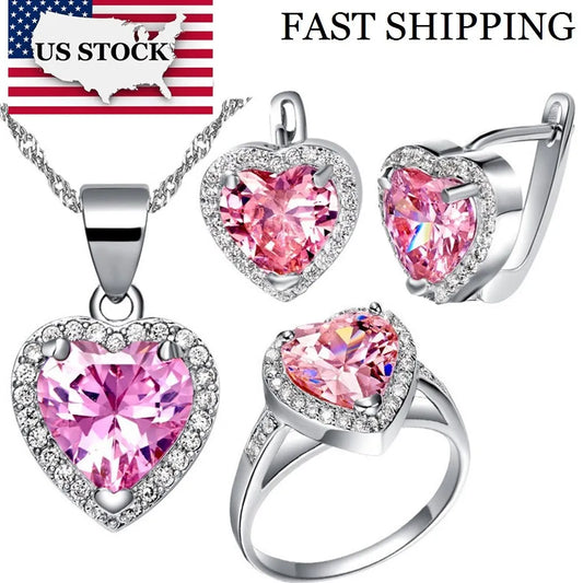 Elegant Romance: Uloveido Silver Heart Crystal Wedding Jewelry Set - In Stock USA