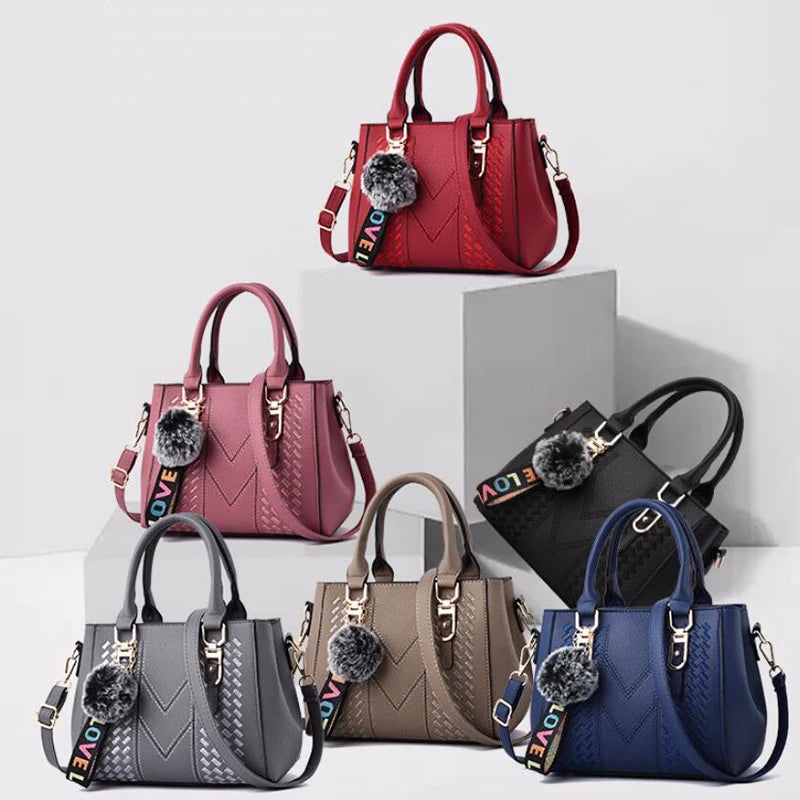 👜 Embroidered Leather Messenger Handbag – Stylish Women's Shoulder Bag with Hair Ball Charm