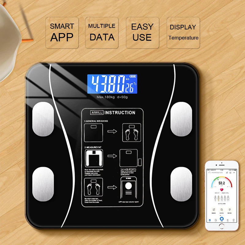 Smart Wireless Body Fat Scale: Digital Bathroom Weight Scale with Body Composition Analyzer, Bluetooth-Compatible Smartphone App