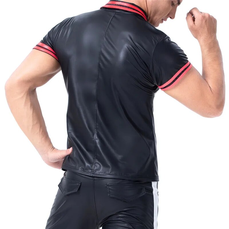 Plus Size Faux Leather Men's Short Sleeve Tee: Ideal for Sports, Fitness, and Streetwear - Elevate Your Casual Outfits