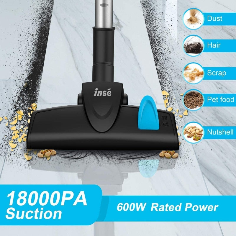 Experience Exceptional Cleaning Performance with the INSE I5 Corded Vacuum Cleaner - 18Kpa Powerful Suction, 600W Motor, Perfect for Home, Pet Hair, and Hard Floors