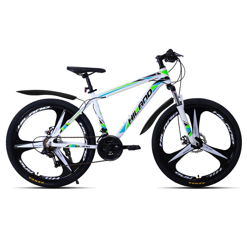 HILAND 26-Inch 21-Speed Mountain Bike with Aluminum Alloy Frame: Features Suspension Fork, Double Disc Brake, and Bonus Fenders