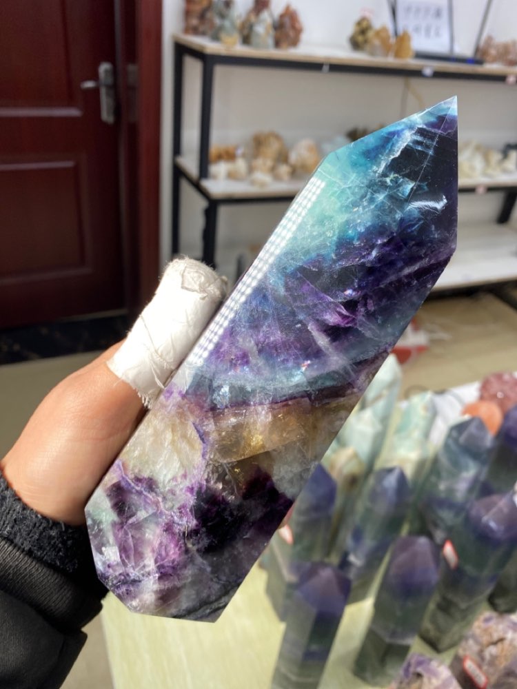 Large Natural Colored Fluorite Crystal Point Wand