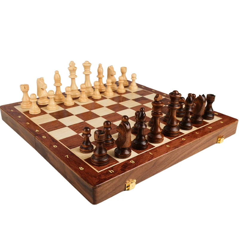 Premium Wooden Folding Chess Set – Classic Handcrafted Walnut Board with Solid Wood Pieces