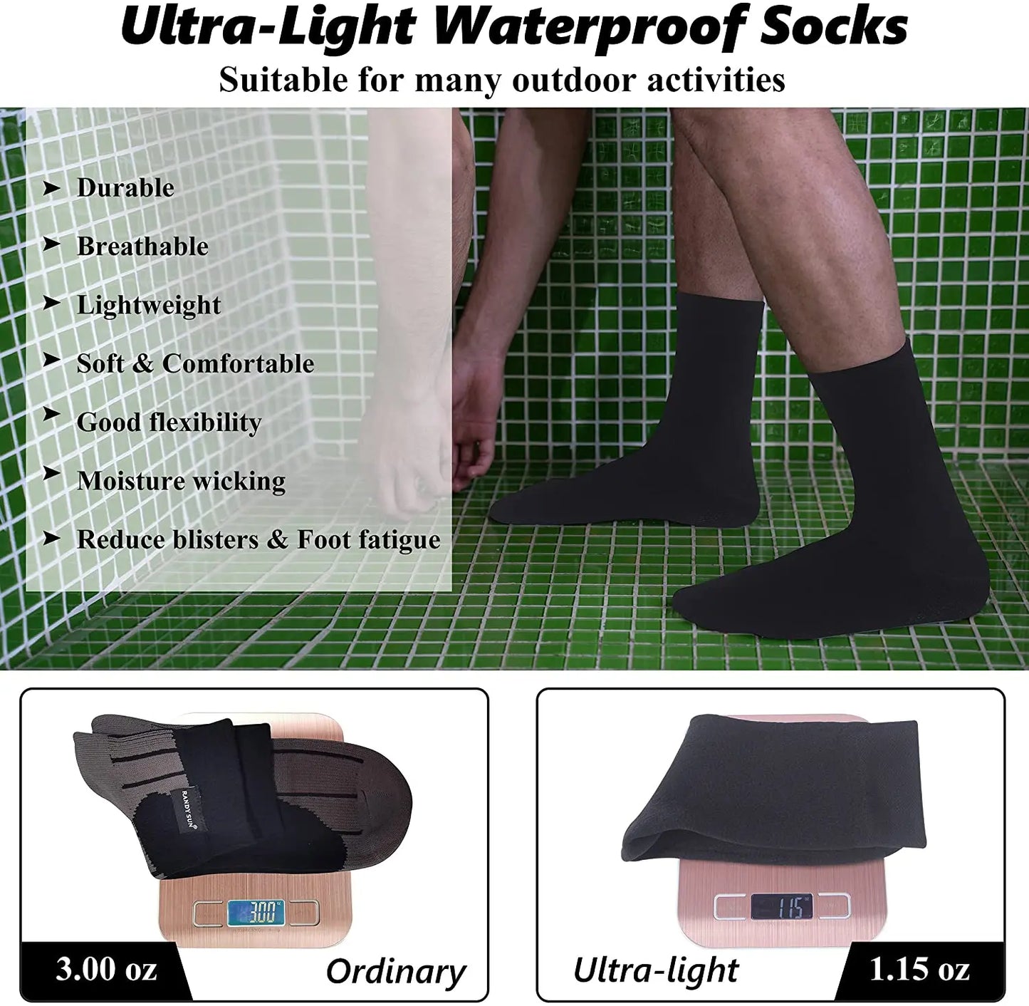 Unisex Waterproof Socks: Ultra-Light & Breathable – Perfect for Sports, Fitness, Camping, Fishing, Rafting, and Skiing!