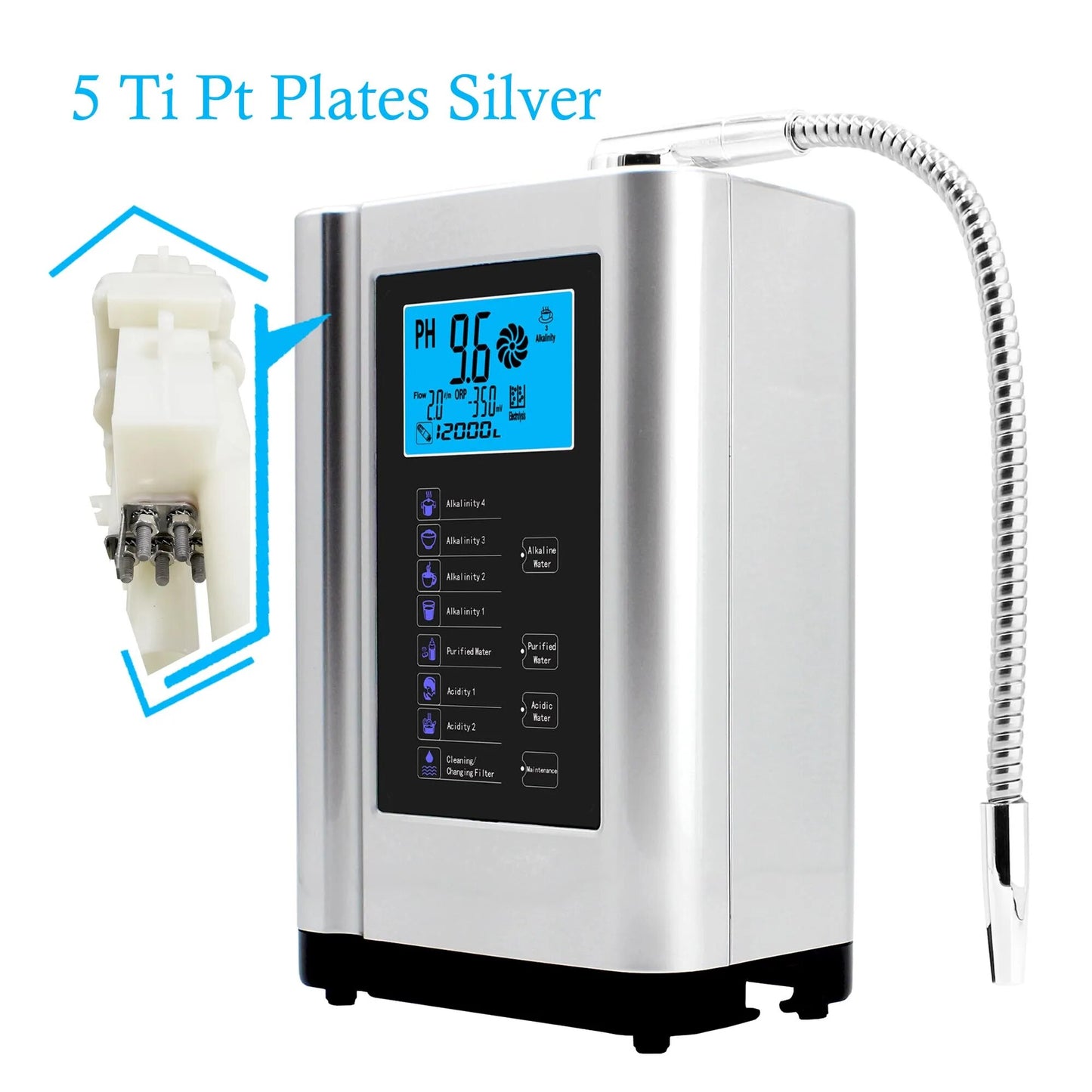 Alkaline Machine Water Ionizer Hydrogen Generator System for Home. Produces pH 3.5 -10.5 Alkaline Purified Non-Acidic Water.