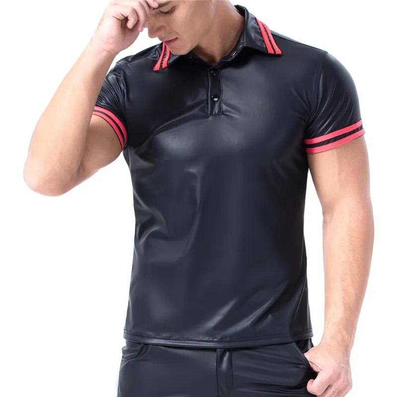 Plus Size Faux Leather Men's Short Sleeve Tee: Ideal for Sports, Fitness, and Streetwear - Elevate Your Casual Outfits