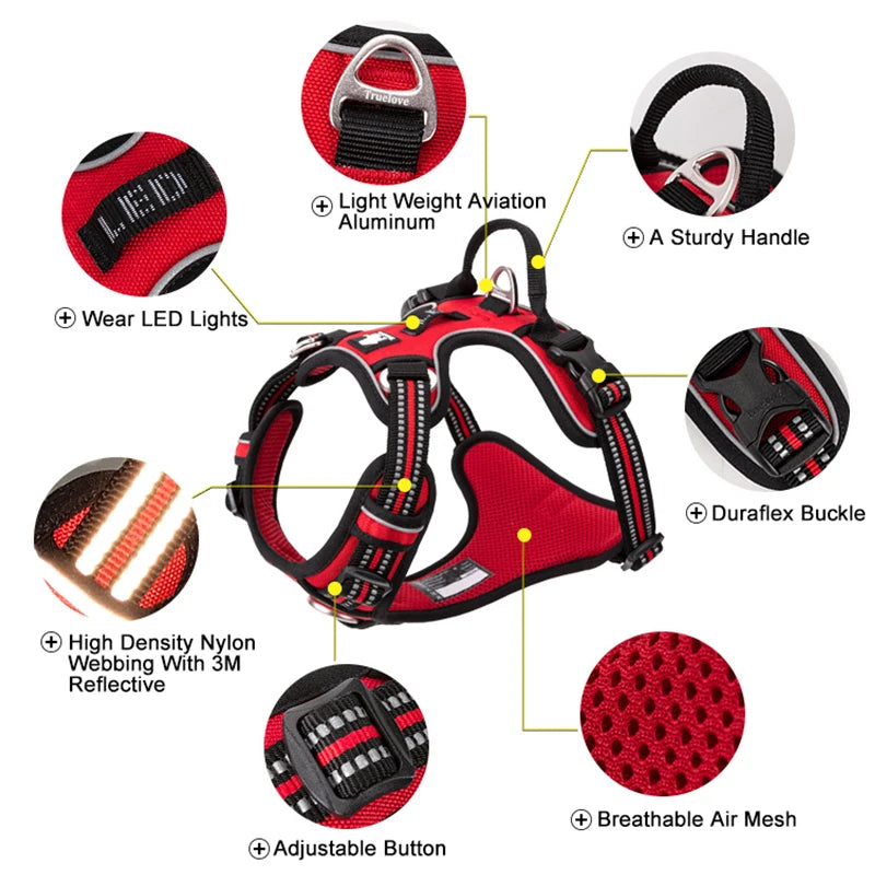 Truelove Reflective No-Pull Adjustable Nylon Dog Harness: Safety Vest for Medium to Large Dogs, Ideal for Walking, Running, and Vehicle Use