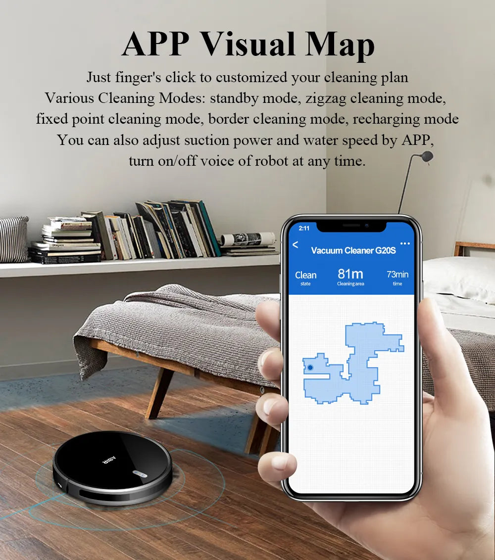 ABIR G20S Robot Vacuum Cleaner: Smart Map Memory, Powerful 6000Pa Suction, Electric Wet Mop, Remote Control, and WiFi App for Effortless Home Floor Cleaning