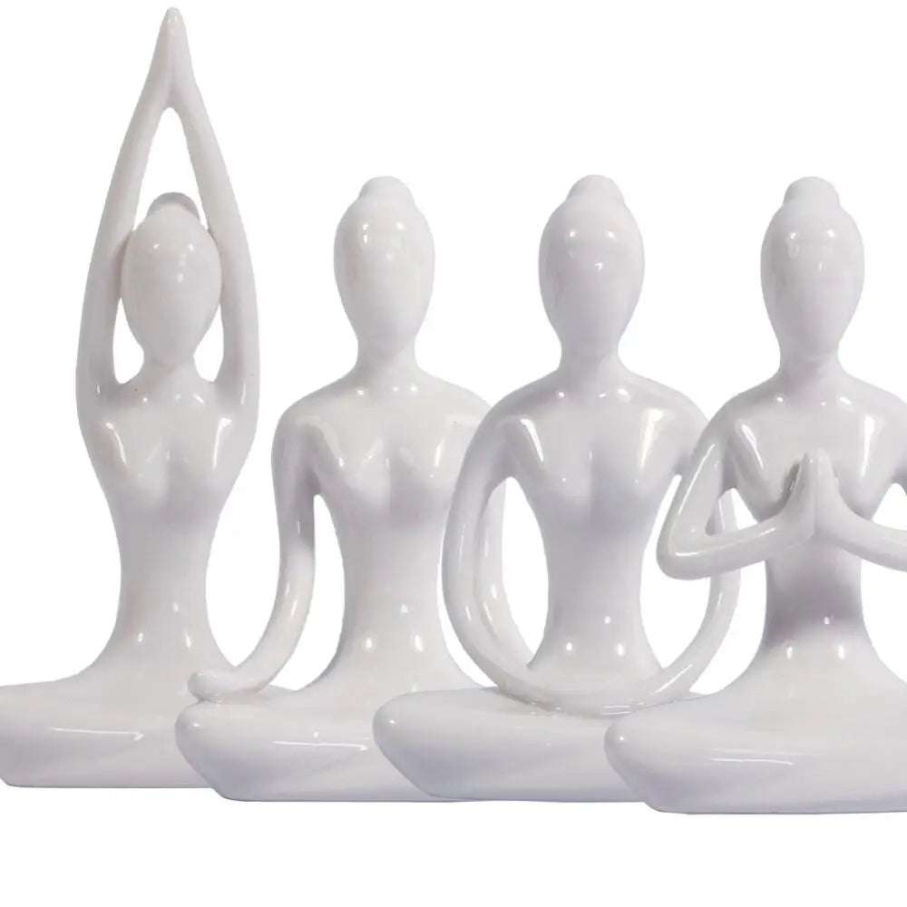 Set of 4 Porcelain Yoga Pose Figurines: 4.25" Ceramic Statues for Home Decor & Meditation Rooms