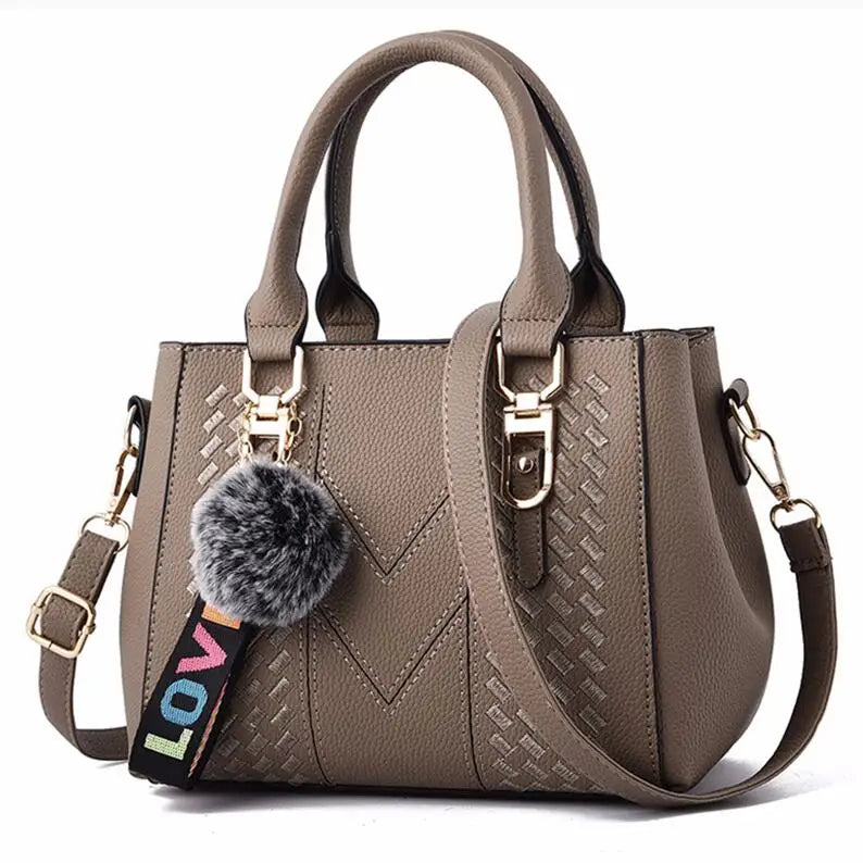 👜 Embroidered Leather Messenger Handbag – Stylish Women's Shoulder Bag with Hair Ball Charm