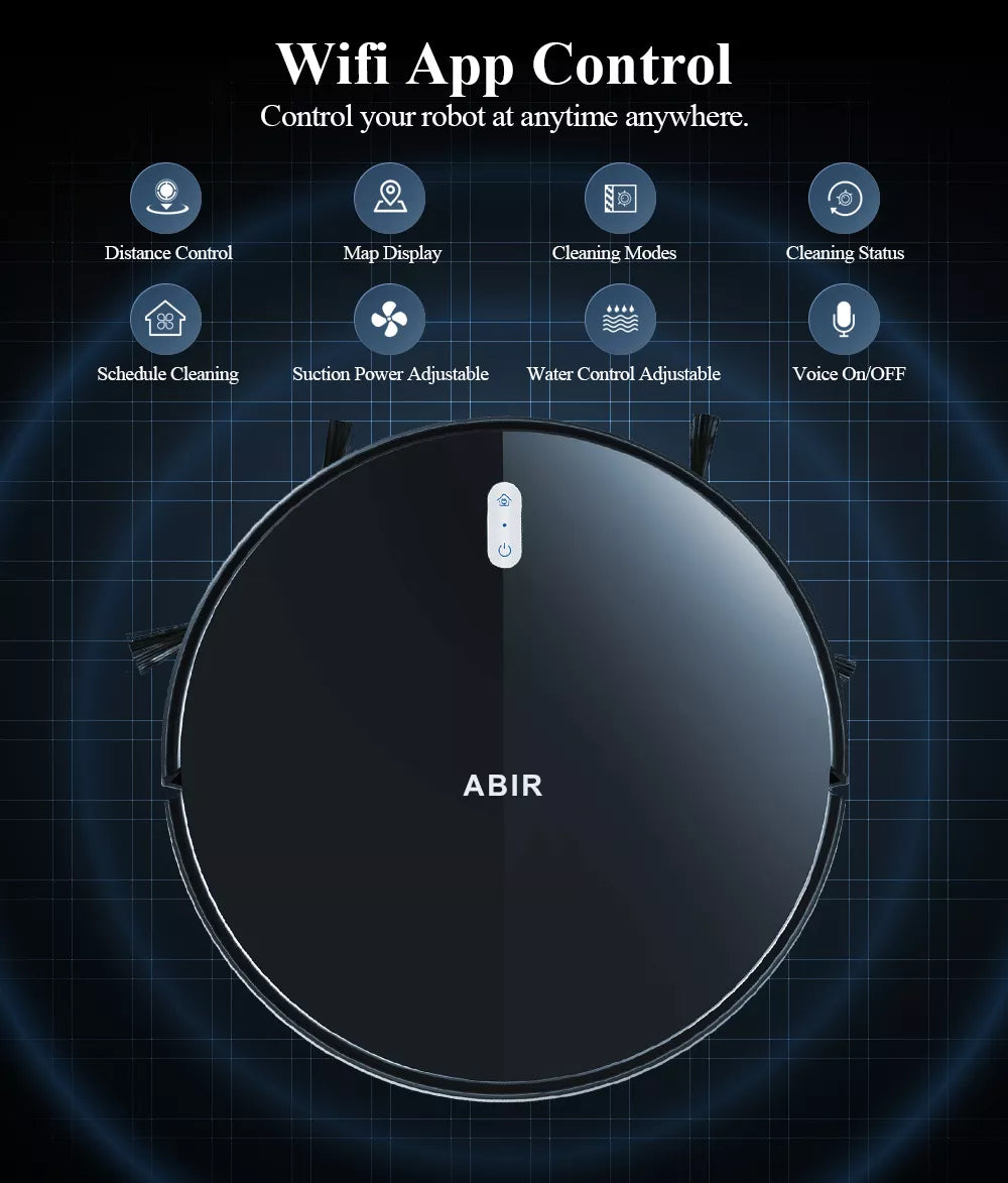 ABIR G20S Robot Vacuum Cleaner: Smart Map Memory, Powerful 6000Pa Suction, Electric Wet Mop, Remote Control, and WiFi App for Effortless Home Floor Cleaning