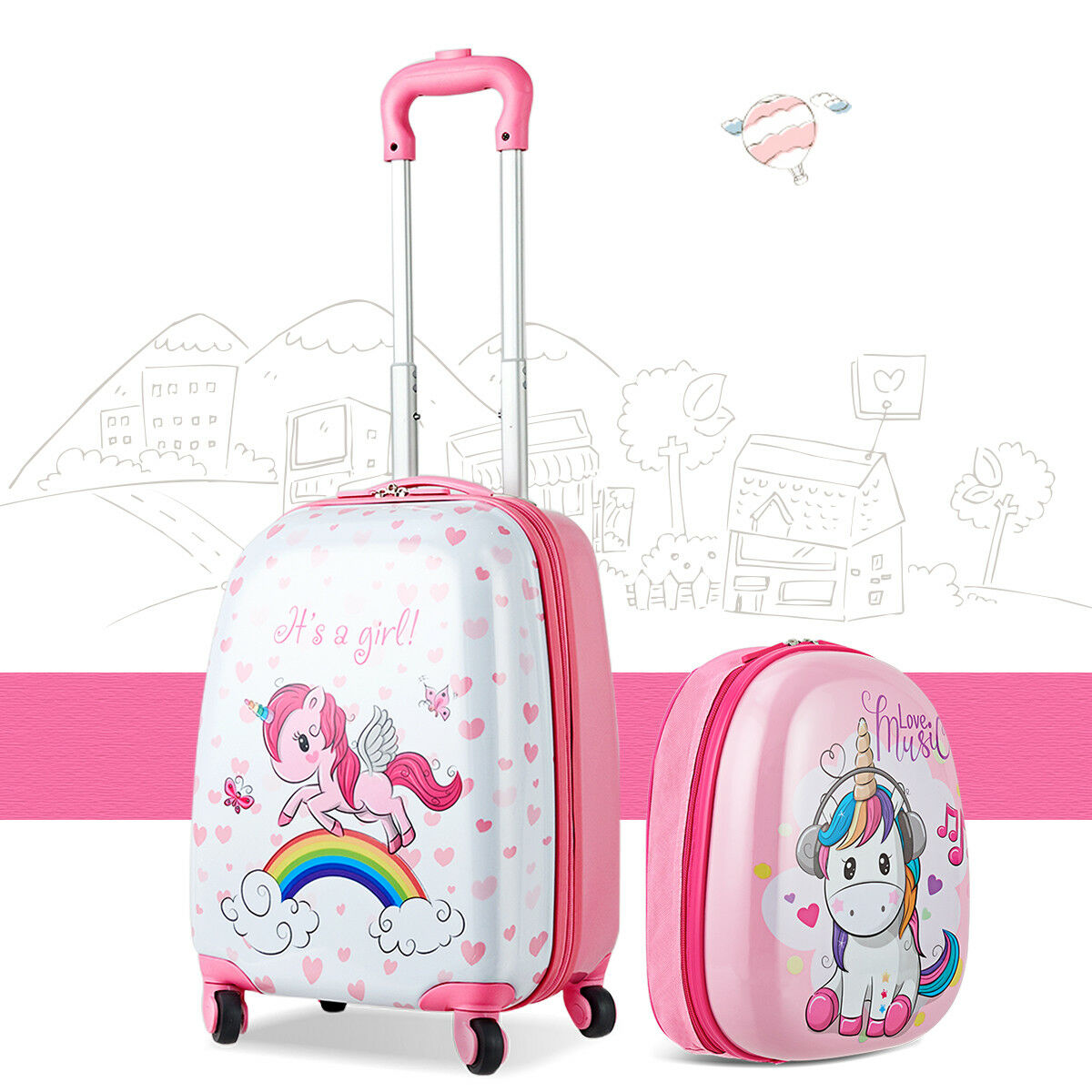 Adventurous School Companion for Children: 2-Piece Set - 12'' Backpack and 16'' Rolling Suitcase, Built to Last with Durable ABS