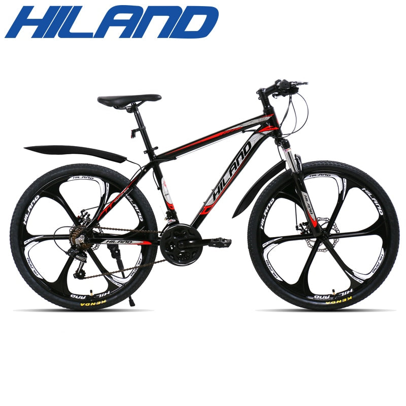 HILAND 26-Inch 21-Speed Mountain Bike with Aluminum Alloy Frame: Features Suspension Fork, Double Disc Brake, and Bonus Fenders