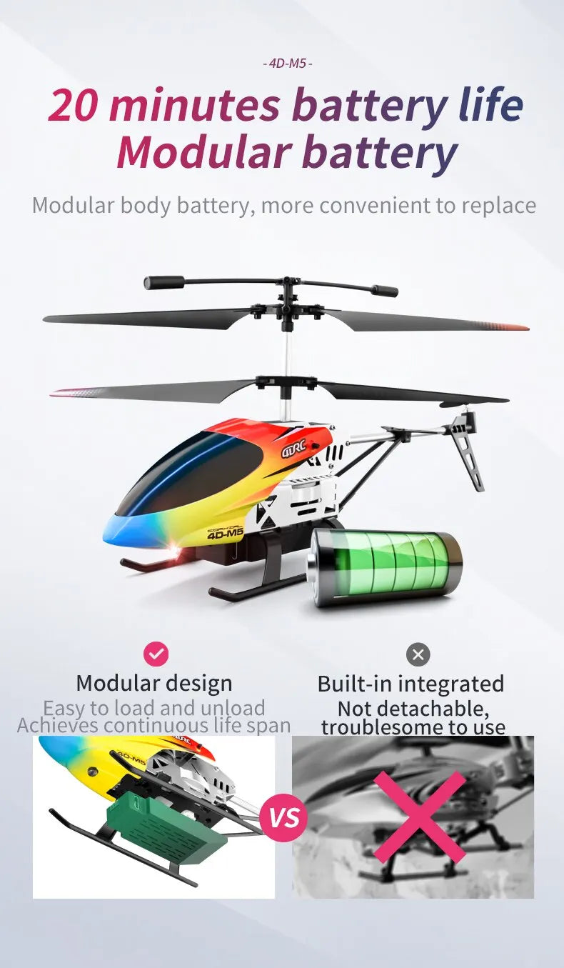 Enhanced M5 Remote Control Helicopter: Altitude Hold, 3.5 Channels, Gyro, LED Lights - Durable Airplane Drone Toy Gift