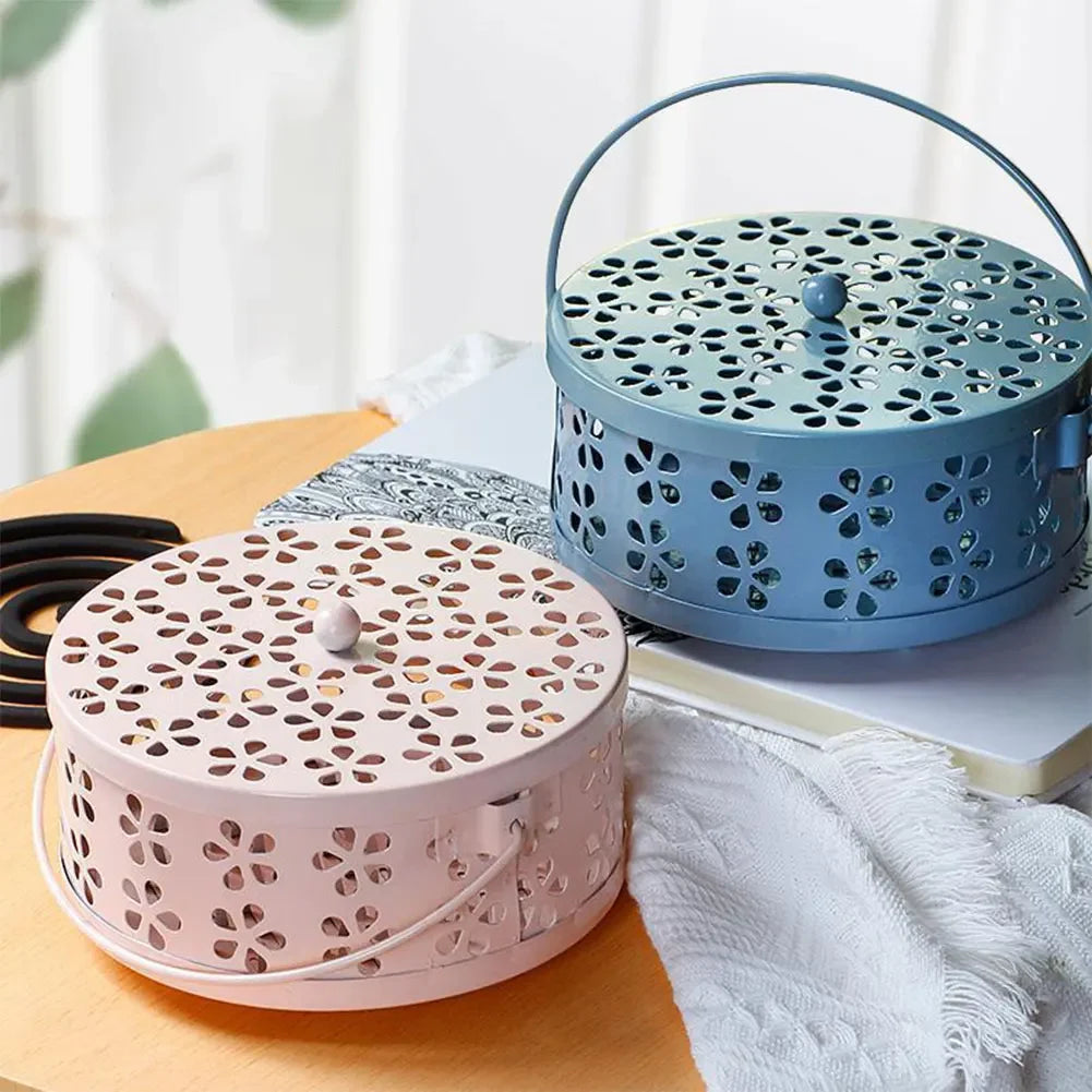 Portable Mosquito Coil Holder with Lid & Handle – Metal Incense Burner for Home, Patio & Camping Use