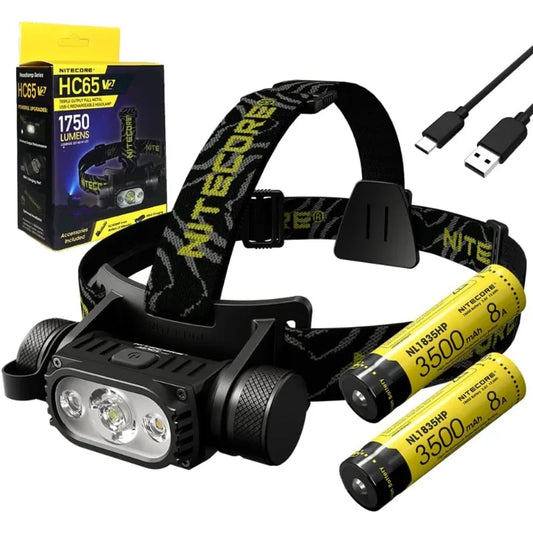 Nitecore HC65 V2 Headlamp – 1700 Lumen LED with Type-C USB Charging, Eco-Sensa, + Extra NL1835HP Battery