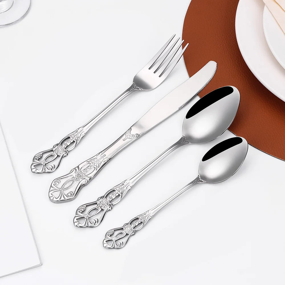 6/24/30-Piece Luxury Silver Cutlery Set – Elegant Stainless Steel Flatware for Stylish Dining