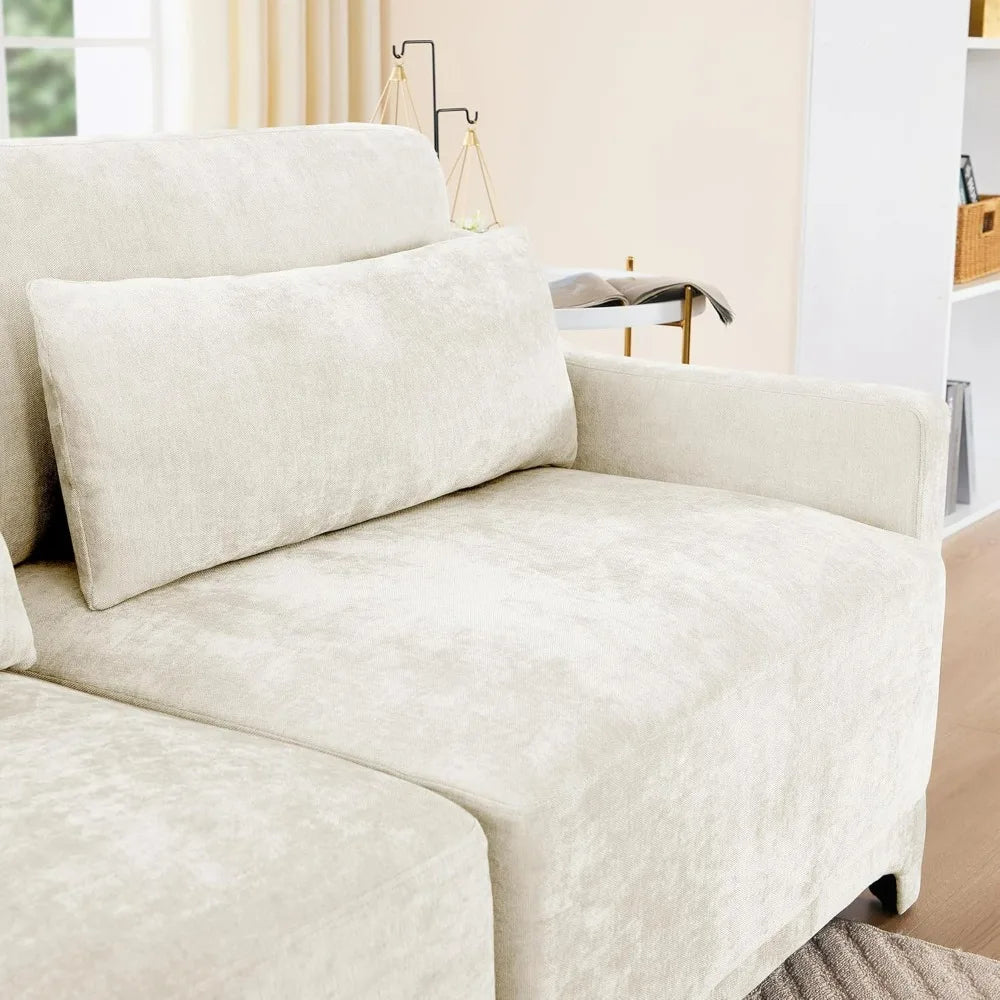 110" L-Shaped Modular Cloud Sectional Sofa with Ottoman – 3-Seat Chenille Deep Cushion Couch with Pillows for Living Room