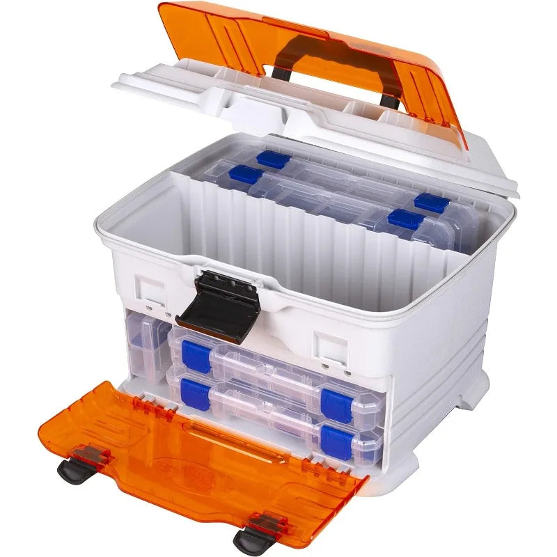 Flambeau Outdoors T4P Pro Multiloader: Portable Fishing & Tackle Storage Box with Zerust Anti-Corrosion Technology (White/Orange)