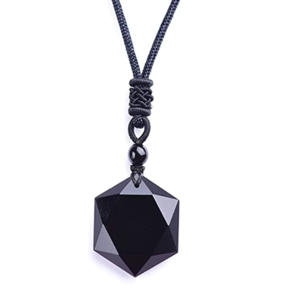 Obsidian Hexagram Pendant – Protective Black Stone Amulet Necklace for Men & Women