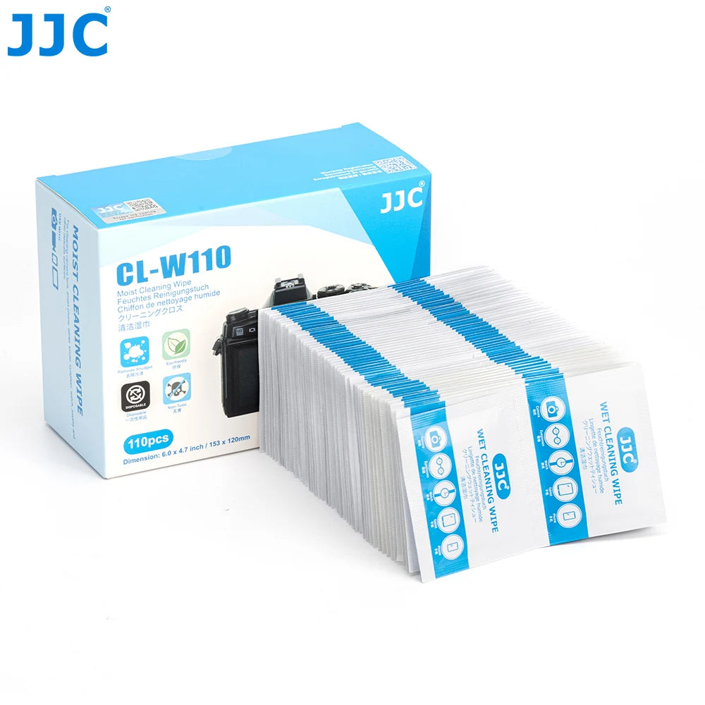 JJC 110Pcs Pre-moistened Lens Cleaning Cloths: Moist Cleaning Wipes for Camera Lens, Eyeglasses, Smartphones, and Tablets