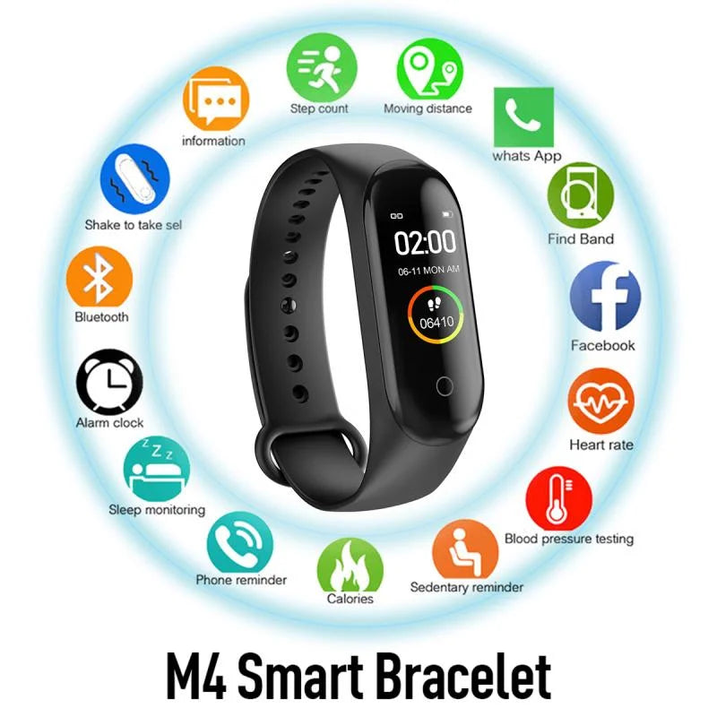 M4 Smart Fitness Wristband – Color Screen Pedometer Watch with Heart Rate & Blood Pressure Monitor, Step Counter, Sleep Tracker