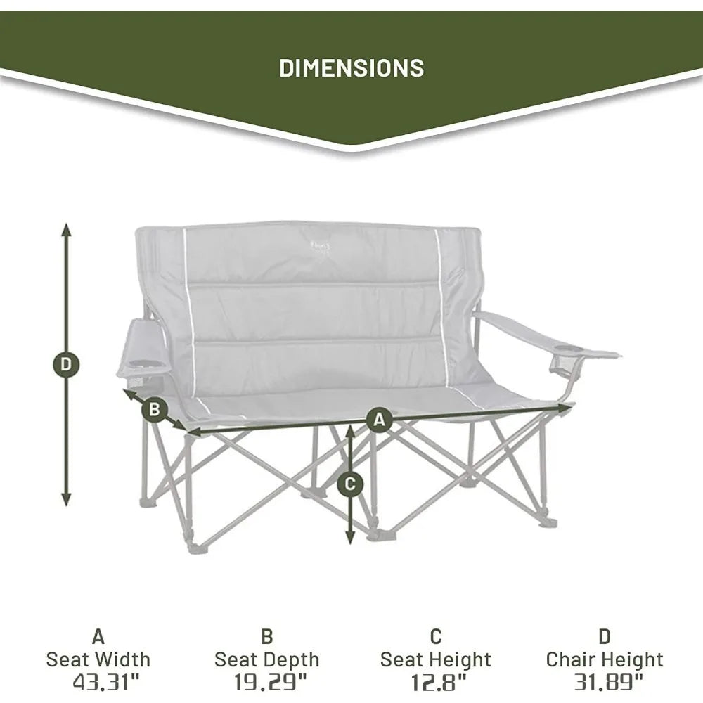 2-Person Foldable Loveseat Camping Chair | Comfortable, Portable Double Seat for Outdoor Adventures – Grey