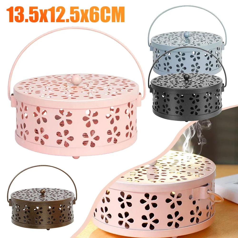 Portable Mosquito Coil Holder with Lid & Handle – Metal Incense Burner for Home, Patio & Camping Use