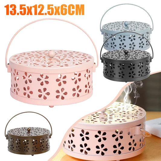 Portable Mosquito Coil Holder with Lid & Handle – Metal Incense Burner for Home, Patio & Camping Use