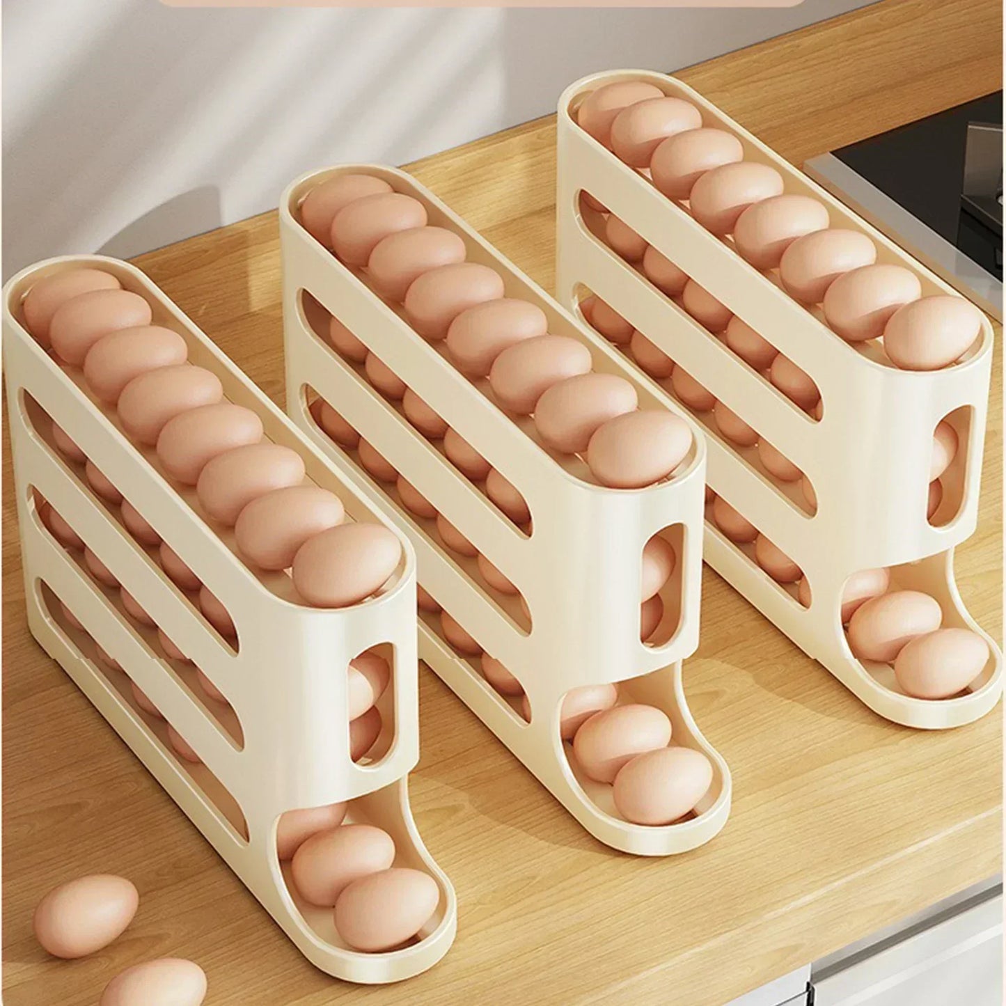 Automatic Rolling Egg Storage Box – 2 to 4 Layer Slide Organizer for Fridge & Side Door Storage
