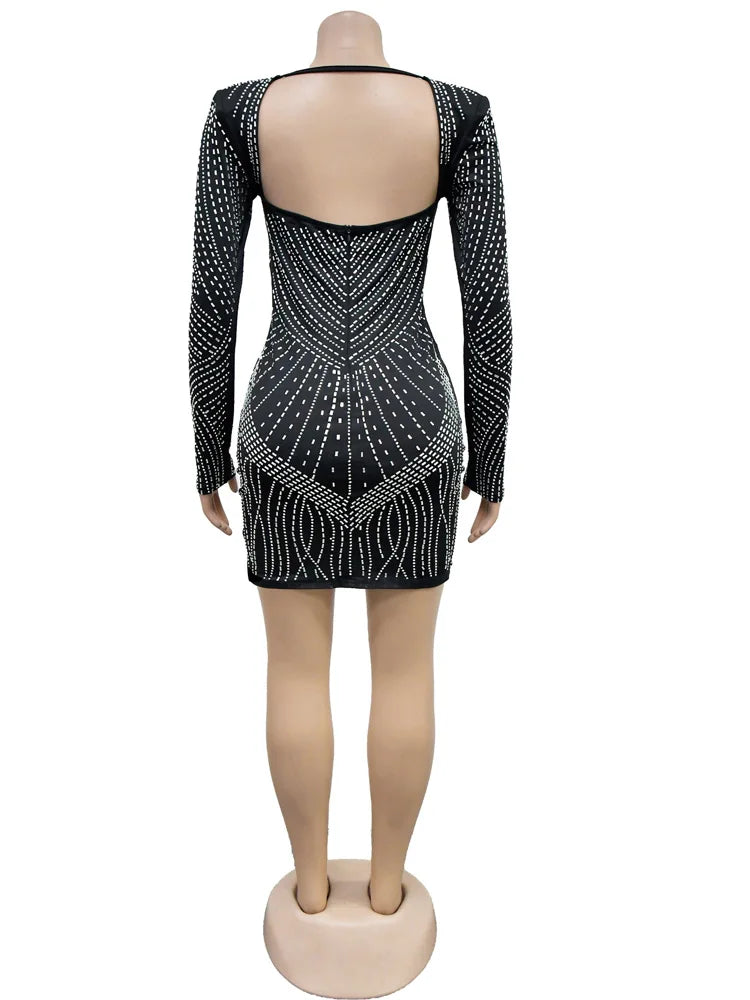 Stunning Black Rhinestone Padded Mini Dress - Turn Heads in This Dazzling Party Outfit for Birthdays & Nights Out!