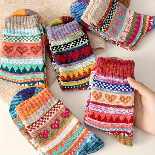 5 Pairs Women’s Autumn Winter Warm Thick Socks – Soft, Cozy, Retro Mid-Calf Socks